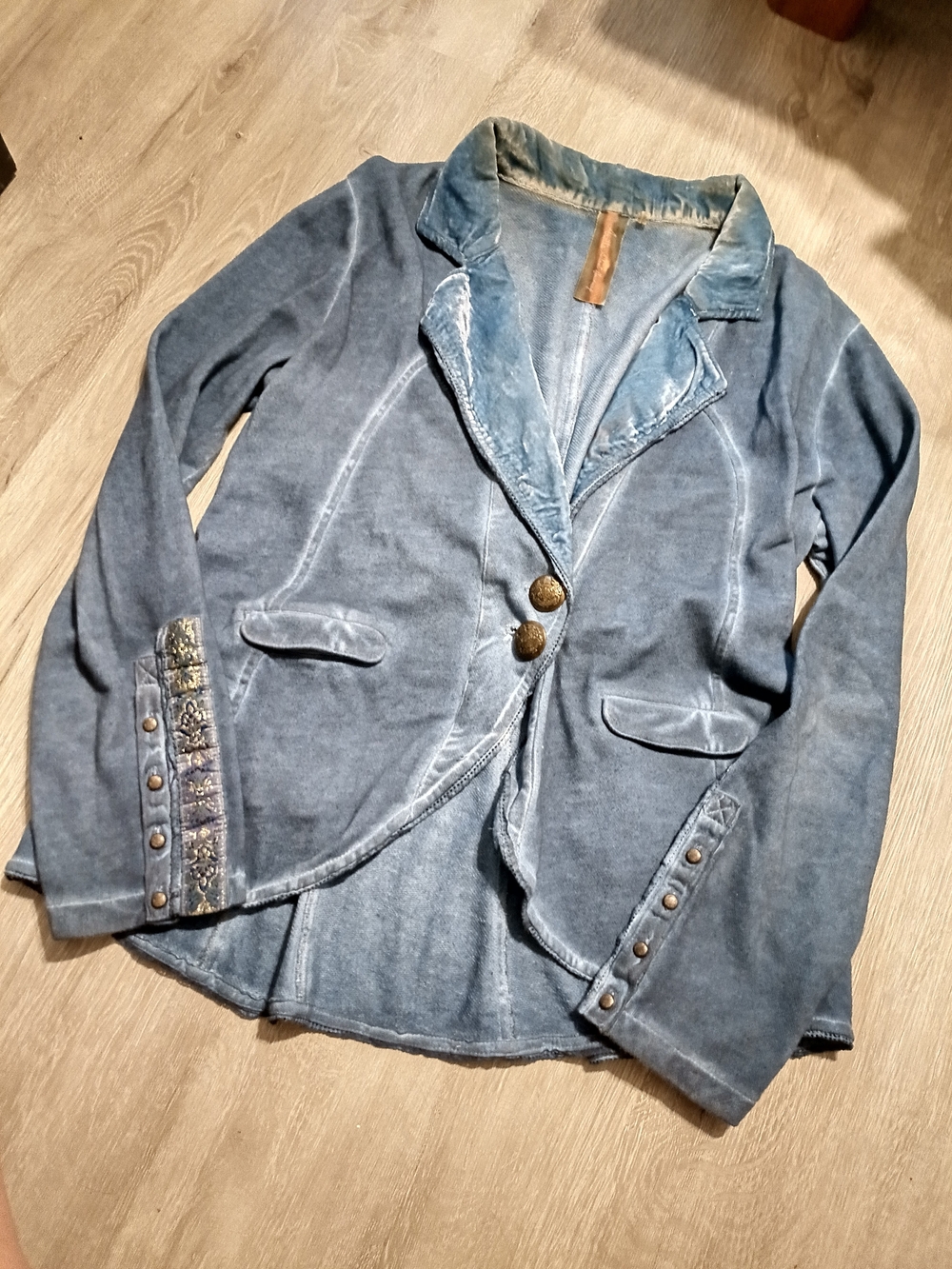 Aratta Washed Blue Blazer with Embellished Cuffs